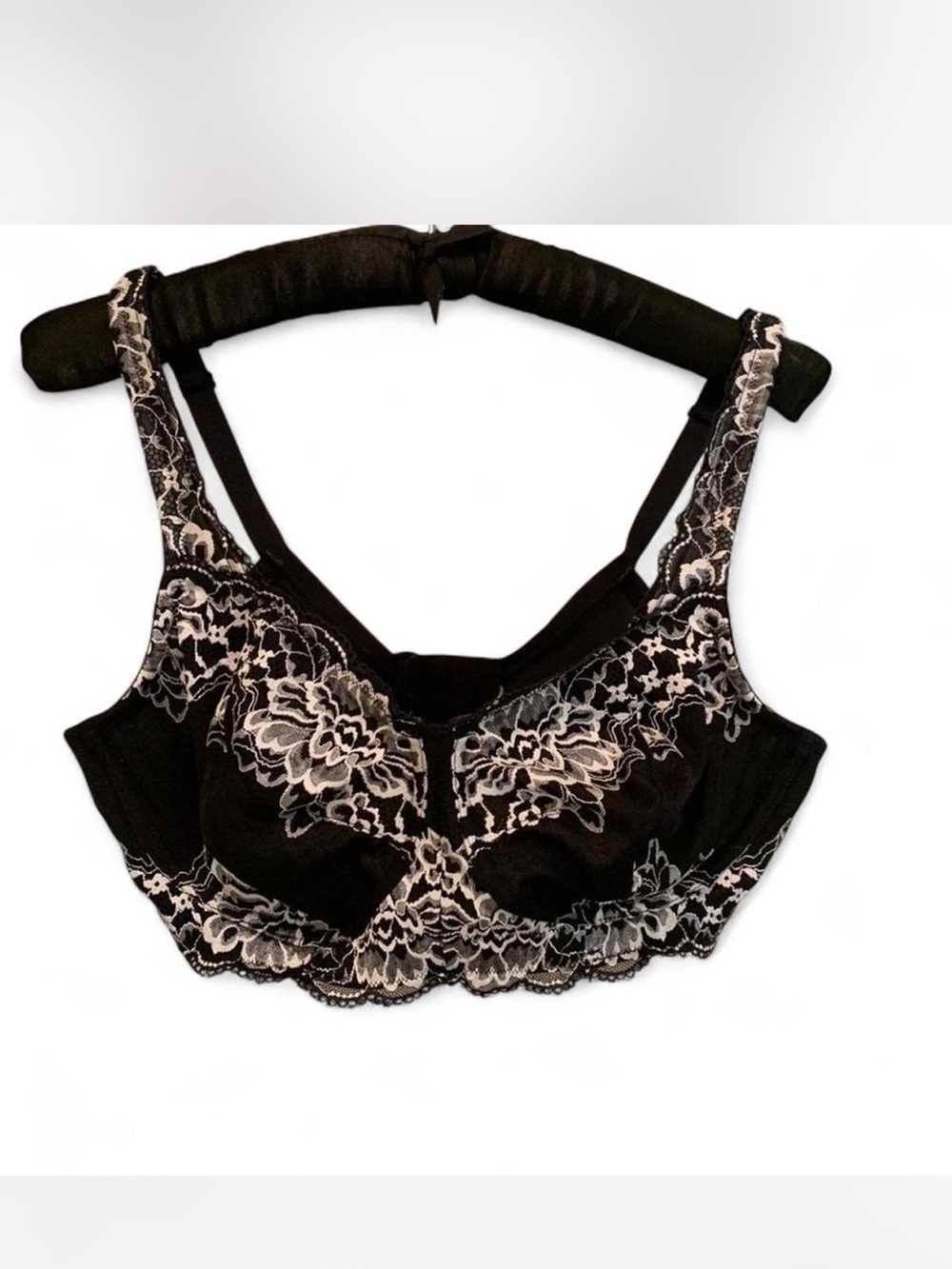 Breezies Black Bra with Ivory Floral Lace Embroidery